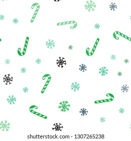 Light Blue, Green vector seamless layout with christmas sweet desserts.