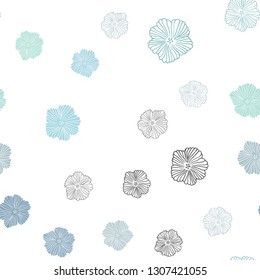 Light Blue, Green vector seamless doodle pattern with flowers. Flowers in natural style on white background. Template for business cards, websites.