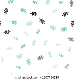 Light Blue, Green vector seamless abstract pattern with leaves. Colorful abstract illustration with leaves in doodle style. Pattern for trendy fabric, wallpapers.