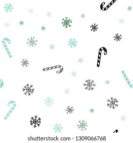 Light Blue, Green vector seamless background with sweet xmas lollipops.