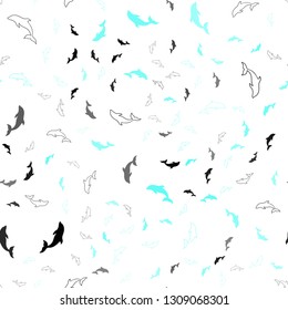 Light Blue, Green vector seamless backdrop with ocean dolphins. Modern abstract illustration with sea dolphins. Pattern for websites of animals.