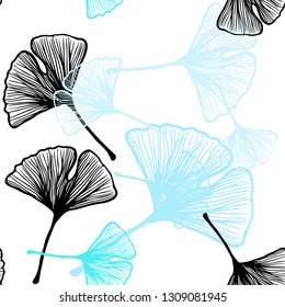 Light Blue, Green vector seamless natural backdrop with leaves. Colorful abstract illustration with leaves in doodle style. Texture for window blinds, curtains.