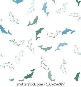 Light Blue, Green vector seamless backdrop with ocean dolphins. Modern abstract illustration with sea dolphins. Natural design for wallpapers.