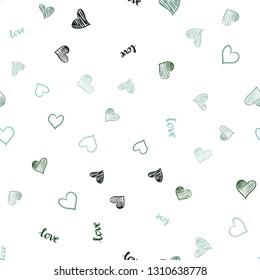 Light Blue, Green vector seamless background with words of love, hearts. Design in doodle style with text LOVE YOU, hearts. Design for wallpaper, fabric makers.