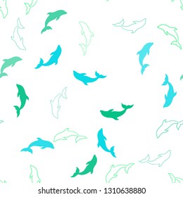 Light Blue, Green vector seamless template with dolphins. Modern abstract illustration with sea dolphins. Template for natural magazines.