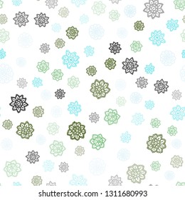 Light Blue, Green vector seamless pattern with christmas snowflakes. Shining colored illustration with snow in christmas style. Template for business cards, websites.