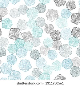 Light Blue, Green vector seamless natural artwork with flowers. Illustration with colorful abstract doodle flowers. Design for wallpaper, fabric makers.