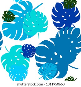 Light Blue, Green vector seamless natural artwork with leaves. leaves on blurred abstract background with gradient. Design for textile, fabric, wallpapers.