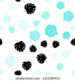 Light Blue, Green vector seamless abstract background with flowers, leaves. Illustration with doodles on abstract template. Texture for window blinds, curtains.