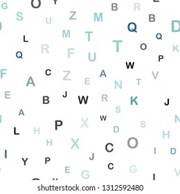 Light Blue, Green vector seamless layout with latin alphabet. Blurred design in simple style with signs of alphabet. Pattern for design of fabric, wallpapers.