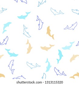 Light Blue, Green vector seamless texture with dolphins. Natural illustration with sea dolphins. Pattern for wildlife ad, booklets.