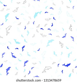 Light Blue, Green vector seamless pattern with sea dolphins. Natural illustration with sea dolphins. Template for natural magazines.