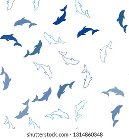Light Blue, Green vector seamless texture with dolphins. Modern abstract illustration with sea dolphins. Pattern for websites of animals.