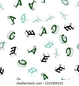 Light Blue, Green vector seamless texture with 3D ABC characters. Colorful gradient design in 3D style with signs of alphabet. Pattern for design of fabric, wallpapers.