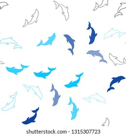 Light Blue, Green vector seamless template with dolphins. Isolated sea dolphins on white background. Pattern for websites of animals.