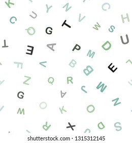 Light Blue, Green vector seamless layout with latin alphabet. Colored alphabet signs with gradient on white background. Pattern for trendy fabric, wallpapers.