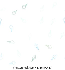 Light Blue, Green vector seamless pattern with cold ice-cream. Illustration with set of delicious sweet ice-cream cones. Template of a black hot beverage in a cafe.
