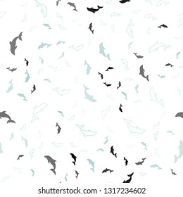 Light Blue, Green vector seamless background with dolphins. Shining illustration of colorful gradient sea dolphins. Template for natural magazines.