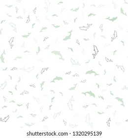 Light Blue, Green vector seamless template with dolphins. Shining illustration of colorful gradient sea dolphins. Pattern for marine leaflets.