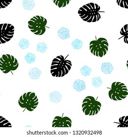Light Blue, Green vector seamless abstract design with flowers, leaves. Illustration with doodles on abstract template. Template for business cards, websites.