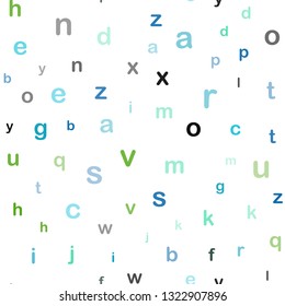 Light Blue, Green vector seamless layout with latin alphabet. Shining illustration with ABC symbols on abstract template. Pattern for trendy fabric, wallpapers.
