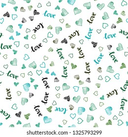 Light Blue, Green vector seamless backdrop with phrase LOVE YOU, hearts. Colorful gradient phrase LOVE YOU, hearts in abstract style. Design for wallpaper, fabric makers.