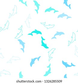 Light Blue, Green vector seamless background with dolphins. Natural illustration with sea dolphins. Pattern for wildlife ad, booklets.
