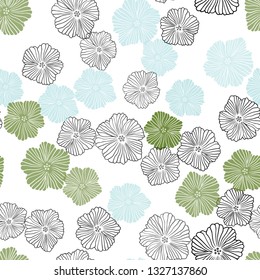 Light Blue, Green vector seamless natural backdrop with flowers. Sketchy doodle flowers on white background. Template for business cards, websites.