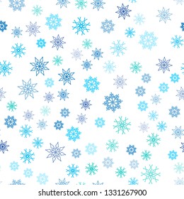 Light Blue, Green vector seamless background with xmas snowflakes. Modern geometrical abstract illustration with crystals of ice. Pattern for trendy fabric, wallpapers.