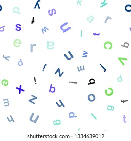 Light Blue, Green vector seamless texture with ABC characters. Colored alphabet signs with gradient on white background. Pattern for trendy fabric, wallpapers.