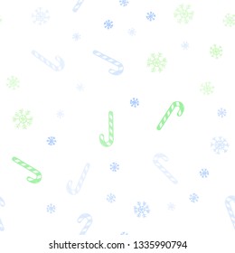 Light Blue, Green vector seamless pattern with delicious xmas candies.