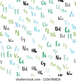 Light Blue, Green vector seamless pattern with ABC symbols. Colored alphabet signs with gradient on white background. Design for wallpaper, fabric makers.