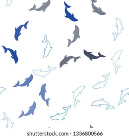Light Blue, Green vector seamless backdrop with ocean dolphins. Isolated sea dolphins on white background. Template for natural magazines.
