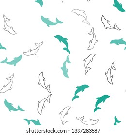 Light Blue, Green vector seamless pattern with sea dolphins. Modern abstract illustration with sea dolphins. Natural design for wallpapers.