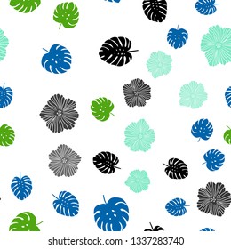 Light Blue, Green vector seamless elegant wallpaper with flowers, leaves. Shining colored illustration with leaves and flowers. Design for textile, fabric, wallpapers.