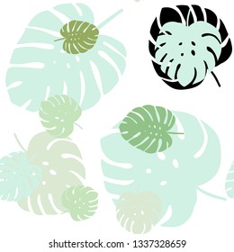 Light Blue, Green vector seamless doodle pattern with leaves. Brand new colored illustration in blurry style with leaves. Texture for window blinds, curtains.