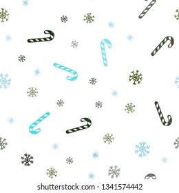 Light Blue, Green vector seamless background with tasty xmas sweets.