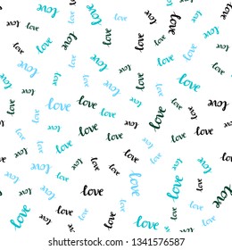 Light Blue, Green vector seamless template with text LOVE YOU. Decorative illustration with words of love in abstract style. Template for business cards, websites.