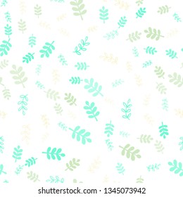 Light Blue, Green vector seamless doodle layout with leaves, branches. Glitter abstract illustration with leaves and branches. Texture for window blinds, curtains.