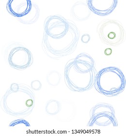 Light Blue, Green vector seamless backdrop with dots. Illustration with set of shining colorful abstract circles. Texture for window blinds, curtains.