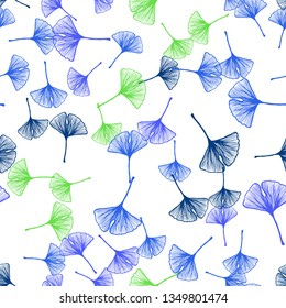 Light Blue, Green vector seamless natural background with leaves. Glitter abstract illustration with doodles and leaves. Template for business cards, websites.