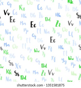 Light Blue, Green vector seamless texture with ABC characters. Abstract illustration with colored latin alphabet. Design for textile, fabric, wallpapers.