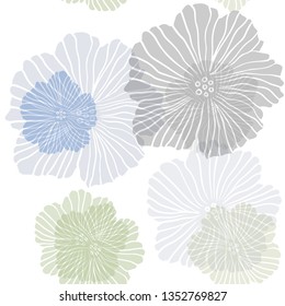 Light Blue, Green vector seamless abstract design with flowers. Doodle illustration of flowers in Origami style. Texture for window blinds, curtains.