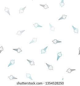 Light Blue, Green vector seamless template with tasty ice-cream. Illustration with set of delicious sweet ice-cream cones. Pattern for menu of cafes and restaurants.