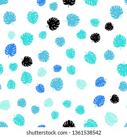 Light Blue, Green vector seamless doodle pattern with leaves. leaves on blurred abstract background with gradient. Design for wallpaper, fabric makers.