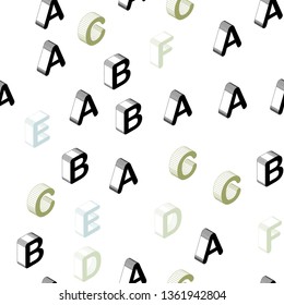 Light Blue, Green vector seamless backdrop with 3D english symbols. Abstract illustration with colorful 3D latin alphabet. Design for wallpaper, fabric makers.