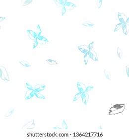 Light Blue, Green vector seamless elegant wallpaper with leaves. Brand new colored illustration in blurry style with leaves. Template for business cards, websites.