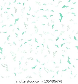 Light Blue, Green vector seamless backdrop with ocean dolphins. Decorative design in natural style with sea dolphins. Pattern for marine leaflets.