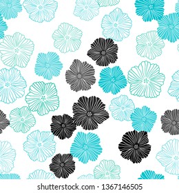 Light Blue, Green vector seamless natural backdrop with flowers. Colorful illustration in doodle style with flowers. Texture for window blinds, curtains.