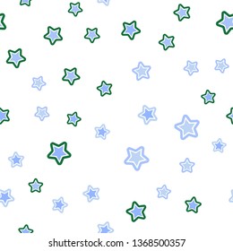 Light Blue, Green vector seamless layout with bright stars. Decorative shining illustration with stars on abstract template. Template for business cards, websites.